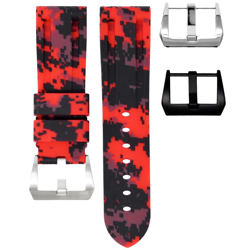 Digital Camo Rubber Watch Strap For Panerai Luminor – 20/22/24mm, Black, Two-Piece, Men's