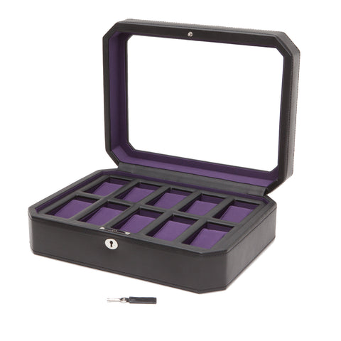 Wolf Windsor 10 Piece Watch Box Black with Purple Interior-Timepiece360