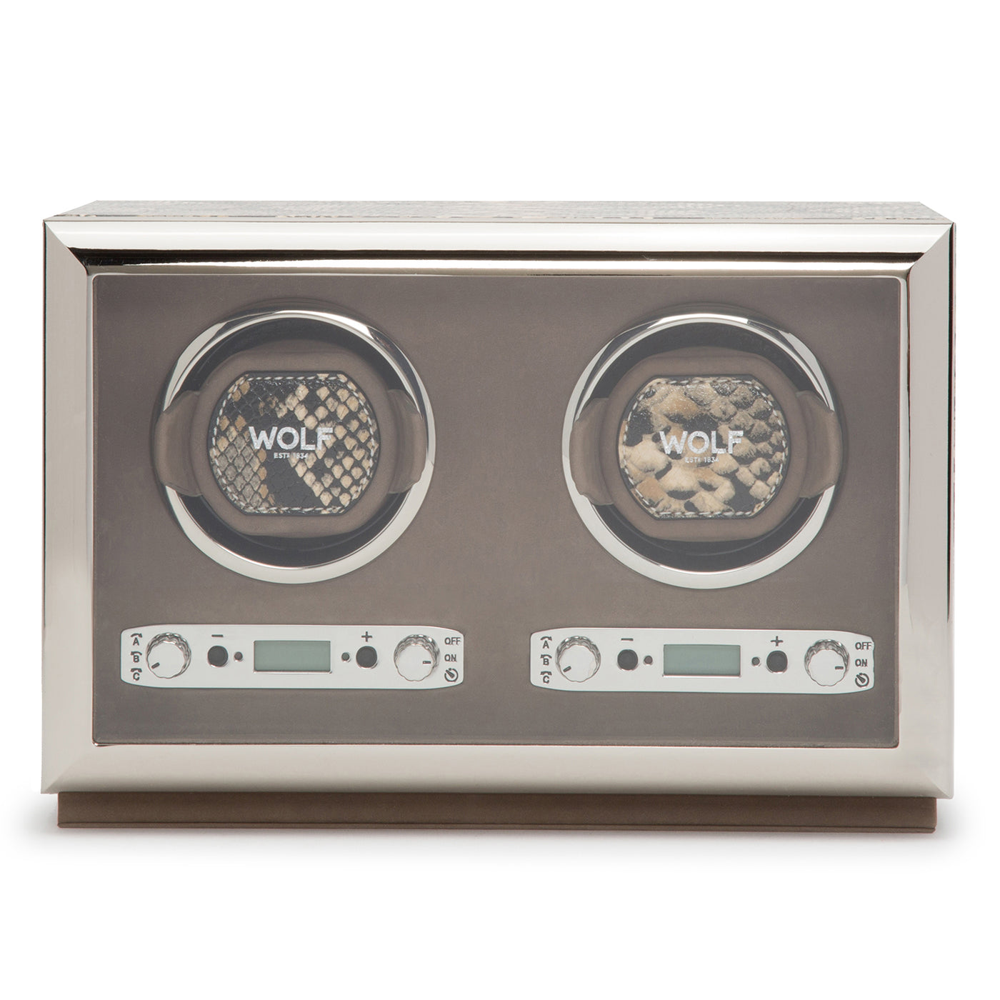 Wolf Exotic Double Winder with Metal Door Tan-Timepiece360