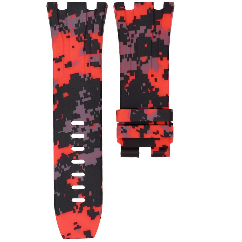 Red Digital Camouflage Rubber Strap 44mm-Timepiece360